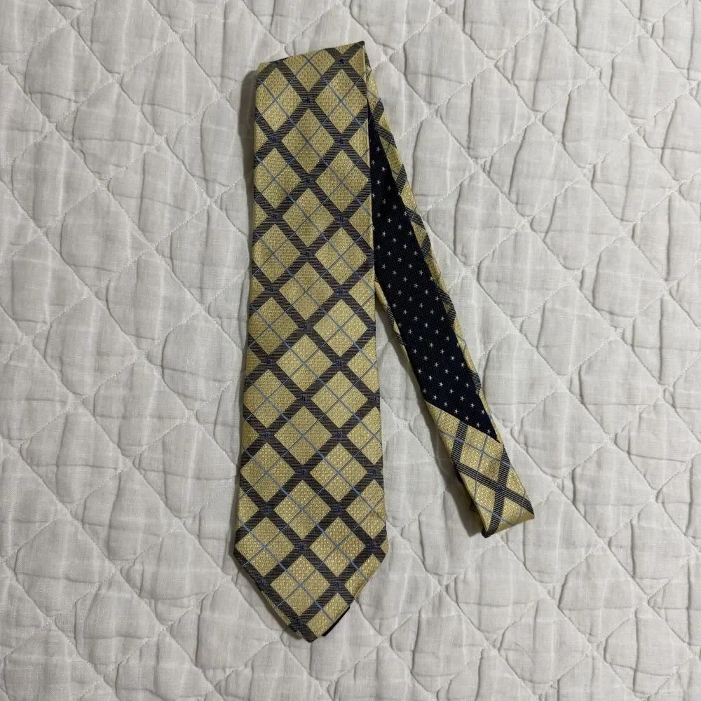 Vintage Tommy Hilfiger Silk Geometric Stripped Yellow & Blue Tie Made In USA